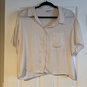 American Eagle Outfitters Satin Cropped Button-Down Shirt